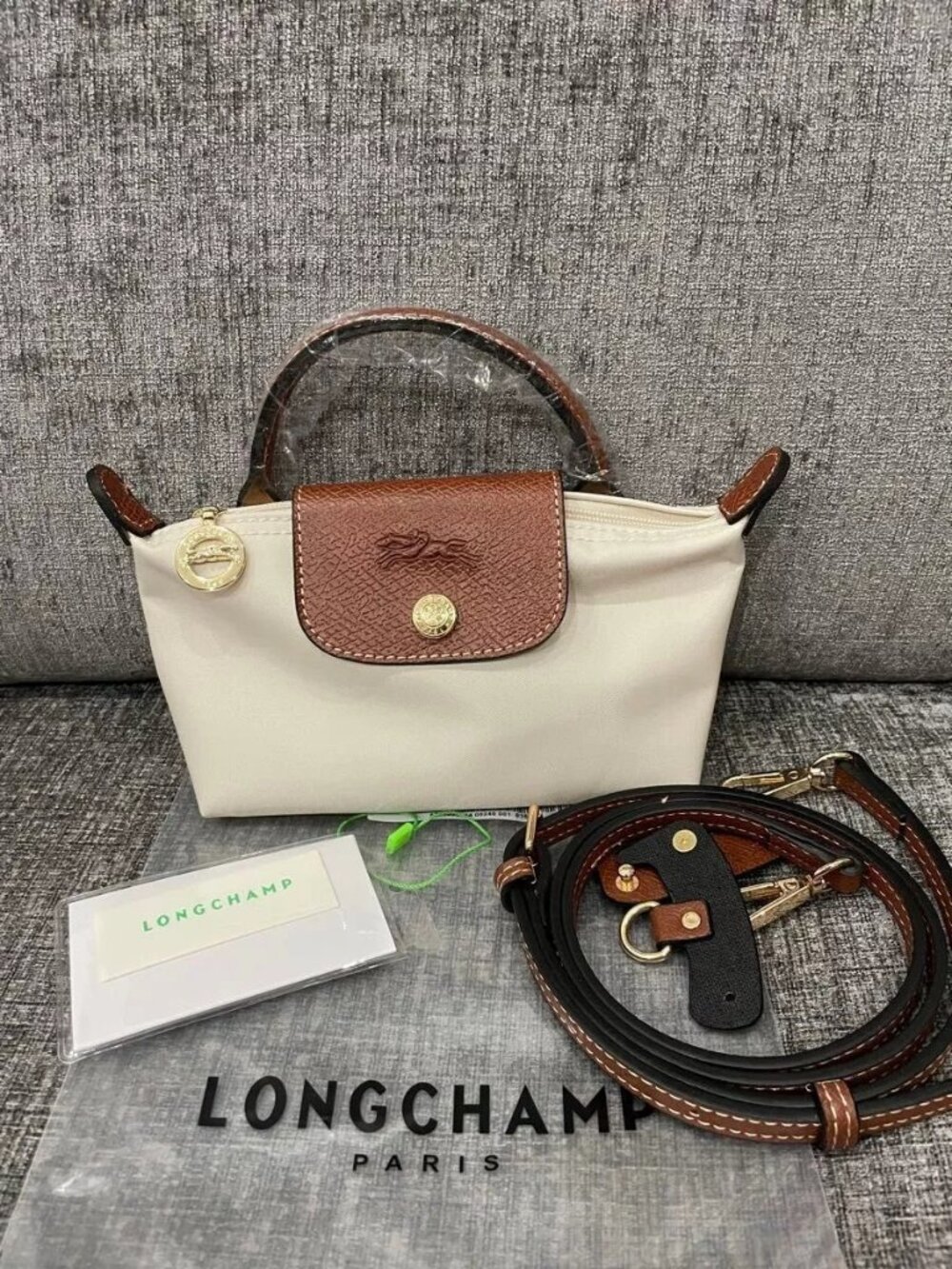 NWT Longchamp Original Mini Handbag Pouch Paper White Canvas Crossbody Makeup XS